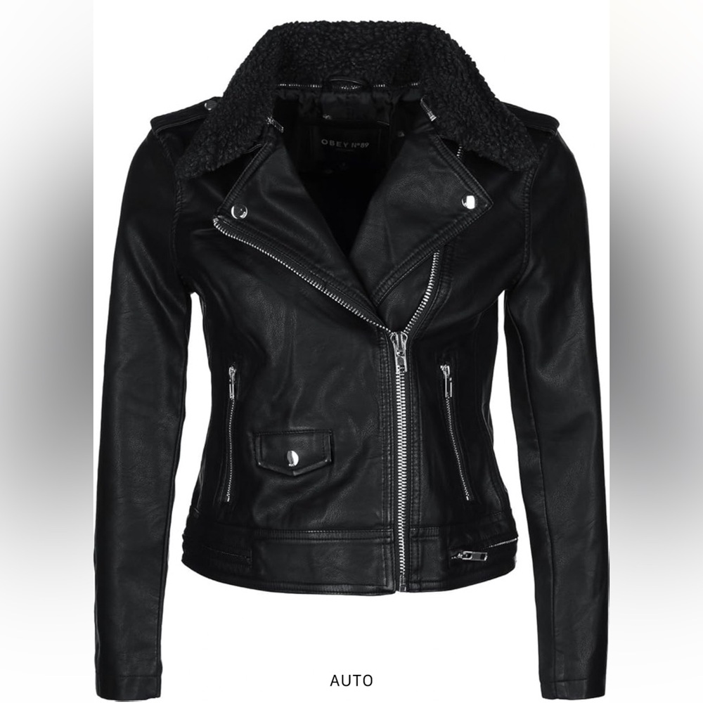 Obey Billie Black Vegan Leather Moto Jacket